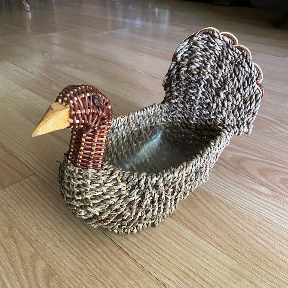 Vintage Wicker Turkey Basket Decorative Accent